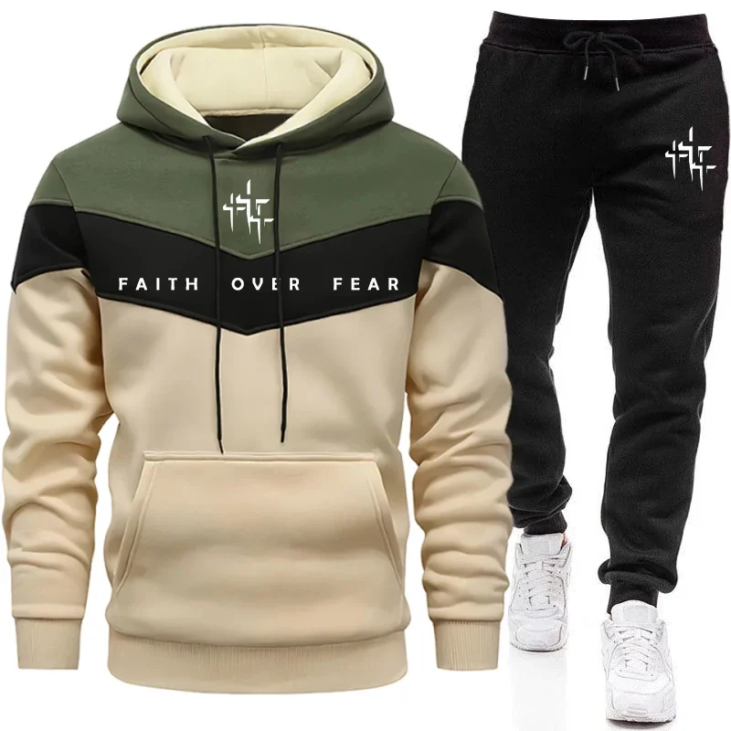 Men Shoes Joggers - Faith Over Fear Herren-Trainingsanzug mit Kapuzenpullover