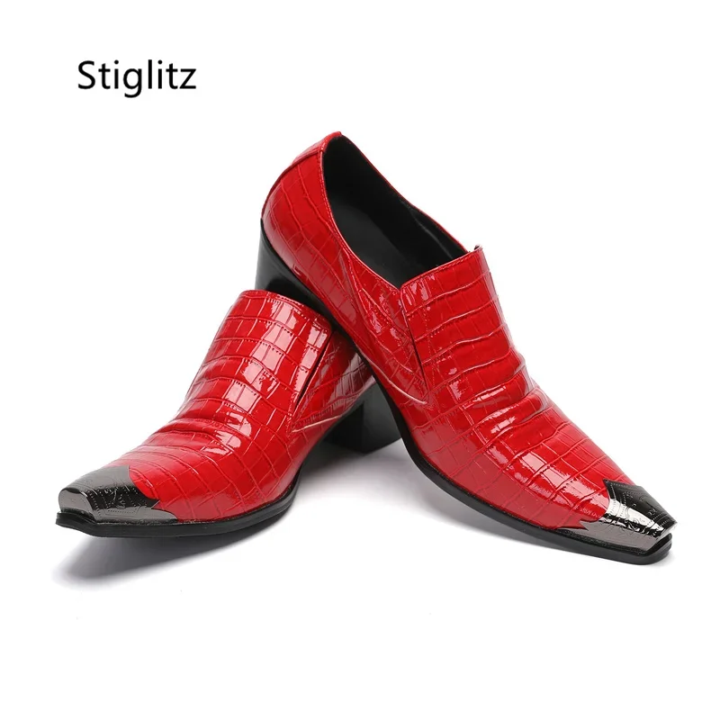 Men'S Shoes Size 42 In Us - Rote Lackleder Herrenschuhe Metallzehe Slip On