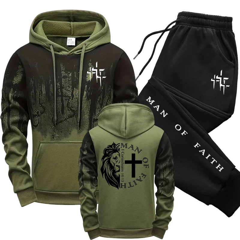 Men Shoes Joggers - Man of Faith Muster Herren-Set Kapuzenpullover